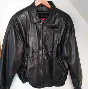Vintage 80s Medium Real Black Leather Verducci Bomber Jacket
